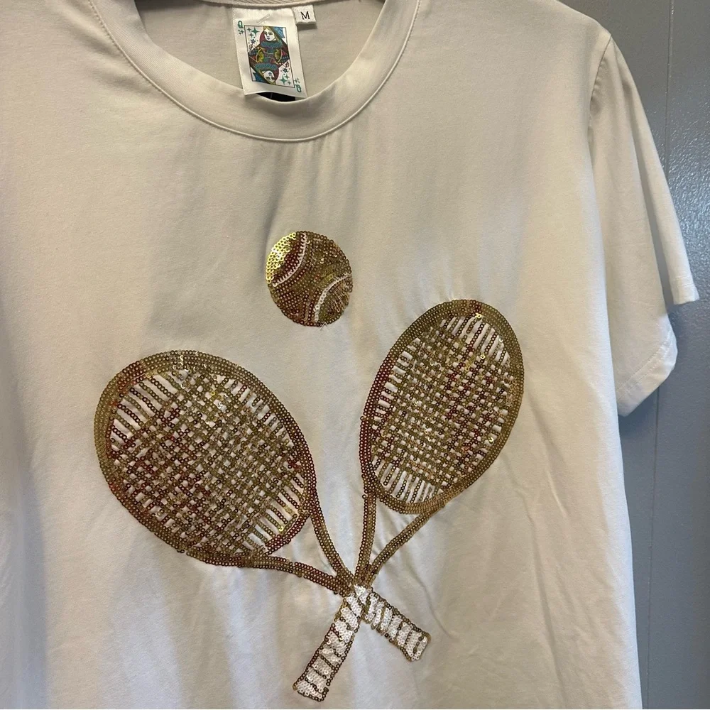 Queen of Sparkles White Tennis sequin Tee - Picture 2 of 2